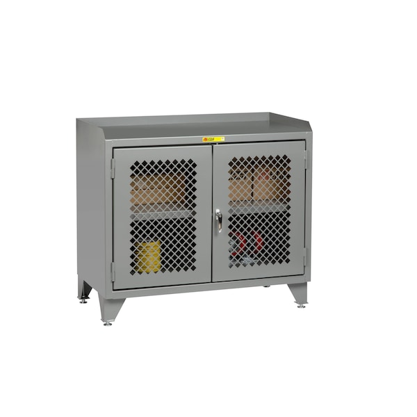 Counter Height Bench Cabinet, 36"W, Perforated Doors, Steel Top